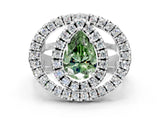 White gold Double Halo Fancy Green Pear Cut Diamond Split Shank Prong Setting Ring