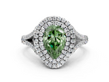 White gold Double Halo Fancy Green Pear  Cut Diamond Split Shank Ring with Four Prong Setting_20
