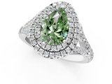 White gold Double Halo Fancy Green Pear  Cut Diamond Split Shank Ring with Four Prong Setting_21