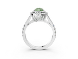 White gold Double Halo Fancy Green Pear  Cut Diamond Split Shank Ring with Four Prong Setting_23