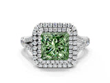 White gold Double Halo Fancy Green Princess Cut Diamond Split Shank Engagement Ring with Four-Prong Setting_15