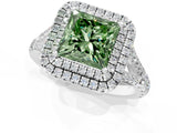 White gold Double Halo Fancy Green Princess Cut Diamond Split Shank Engagement Ring with Four-Prong Setting_16