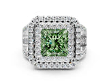 White gold Double Halo Fancy Green Princess Cut Diamond Split Shank Pave Set Ring_3