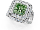 White gold Double Halo Fancy Green Princess Cut Diamond Split Shank Pave Set Ring_4