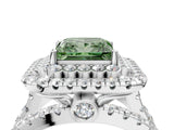 White gold Double Halo Fancy Green Princess Cut Diamond Split Shank Pave Set Ring_7