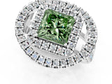 White gold Double Halo Fancy Green Princess Cut Diamond Split Shank Prong Setting Ring_1