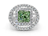 White gold Double Halo Fancy Green Princess Cut Diamond Split Shank Prong Setting Ring