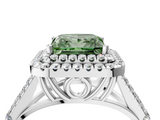 White gold Double Halo Fancy Green Princess  Cut Diamond Split Shank Ring with Four Prong Setting_4
