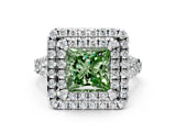 White gold Double Halo Fancy Green Princess  Cut Pave Split Shank Prong Set Ring_15