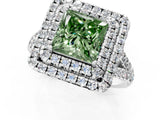 White gold Double Halo Fancy Green Princess  Cut Pave Split Shank Prong Set Ring_16