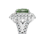 White gold Double Halo Fancy Green Princess  Cut Pave Split Shank Prong Set Ring_20