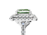 White gold Double Halo Fancy Green Princess  Diamond Pave Band with Four-Prong Setting_27