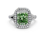 White gold Double Halo Fancy Green Radiant Cut Diamond Split Shank Engagement Ring with Four-Prong Setting_15