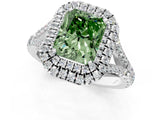 White gold Double Halo Fancy Green Radiant Cut Diamond Split Shank Engagement Ring with Four-Prong Setting_16