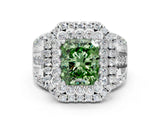 White gold Double Halo Fancy Green Radiant Cut Diamond Split Shank Pave Set Ring_3