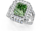 White gold Double Halo Fancy Green Radiant Cut Diamond Split Shank Pave Set Ring_4