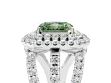 White gold Double Halo Fancy Green Radiant Cut Diamond Split Shank Pave Set Ring_8