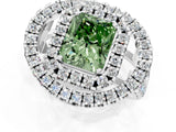 White gold Double Halo Fancy Green Radiant Cut Diamond Split Shank Prong Setting Ring_1