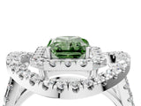White gold Double Halo Fancy Green Radiant Cut Diamond Split Shank Prong Setting Ring_4