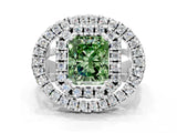 White gold Double Halo Fancy Green Radiant Cut Diamond Split Shank Prong Setting Ring