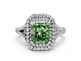 White gold Double Halo Fancy Green Radiant  Cut Diamond Split Shank Ring with Four Prong Setting_20