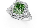White gold Double Halo Fancy Green Radiant  Cut Diamond Split Shank Ring with Four Prong Setting_21