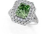White gold Double Halo Fancy Green Radiant  Cut Pave Split Shank Prong Set Ring_16