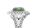 White gold Double Halo Fancy Green Radiant  Cut Pave Split Shank Prong Set Ring_20