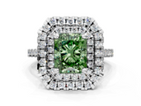 White gold Double Halo Fancy Green Radiant  Diamond Pave Band with Four-Prong Setting_43