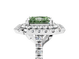 White gold Double Halo Fancy Green Radiant  Diamond Pave Band with Four-Prong Setting_48