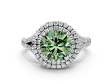 White gold Double Halo Fancy Green Round Cut Diamond Split Shank Engagement Ring with Four-Prong Setting_27