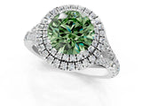 White gold Double Halo Fancy Green Round Cut Diamond Split Shank Engagement Ring with Four-Prong Setting_28