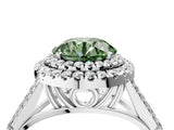 White gold Double Halo Fancy Green Round Cut Diamond Split Shank Engagement Ring with Four-Prong Setting_31