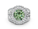 White gold Double Halo Fancy Green Round Cut Diamond Split Shank Pave Set Ring_3