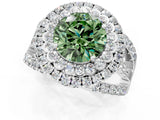 White gold Double Halo Fancy Green Round Cut Diamond Split Shank Pave Set Ring_4