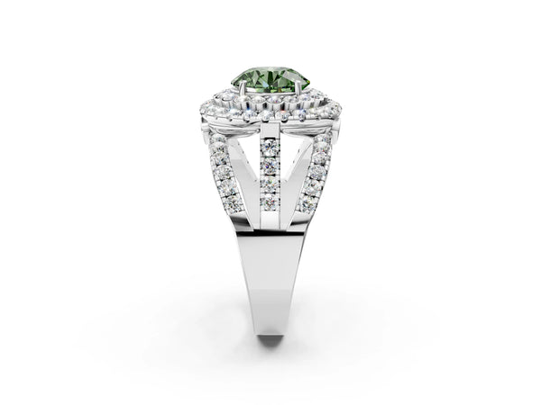 White Gold Round Scalloped Double Halo Engagement Ring Setting for Fancy Green Center