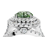 White gold Double Halo Fancy Green Round Cut Diamond Split Shank Pave Set Ring_7