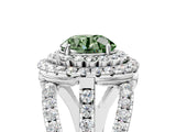 White gold Double Halo Fancy Green Round Cut Diamond Split Shank Pave Set Ring_8