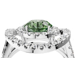 White gold Double Halo Fancy Green Round Cut Diamond Split Shank Prong Setting Ring_4