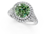 White gold Double Halo Fancy Green Round  Cut Diamond Split Shank Ring with Four Prong Setting_21