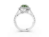 White gold Double Halo Fancy Green Round  Cut Diamond Split Shank Ring with Four Prong Setting_22