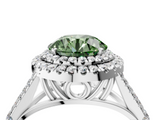 White gold Double Halo Fancy Green Round  Cut Diamond Split Shank Ring with Four Prong Setting_24