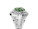 White gold Double Halo Fancy Green Round  Cut Diamond Split Shank Ring with Four Prong Setting_25