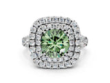 White gold Double Halo Fancy Green Round  Cut Pave Split Shank Prong Set Ring_15