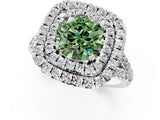 White gold Double Halo Fancy Green Round  Cut Pave Split Shank Prong Set Ring_16
