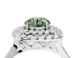 White gold Double Halo Fancy Green Round  Cut Pave Split Shank Prong Set Ring_19