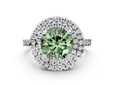White gold Double Halo Fancy Green Round  Diamond Pave Band with Four-Prong Setting_77