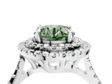White gold Double Halo Fancy Green Round  Diamond Pave Band with Four-Prong Setting_77