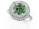 White gold Double Halo Fancy Green Round  Diamond Pave Band with Four-Prong Setting_78