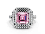 White gold Double Halo Fancy Pink Asscher Cut Diamond Split Shank Engagement Ring with Four-Prong Setting_3